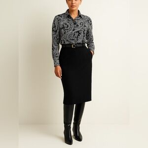 Ralph Lauren Chaps Black & White Paisley Button-Down Shirt | Women’s XL